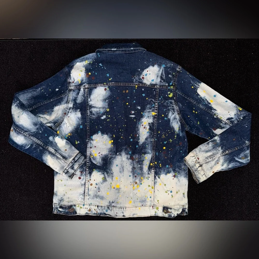 FWRD  Men’s Denim Set Bleached Splattered Paint Denim Jean Jacket W/ Pants